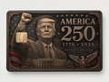 Commemorative metal credit card with a patriotic figure with raised fist, flag background, ornate border, White House, eagle seal, and Patriot Edition lettering
