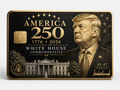 Commemorative metal credit card with a presidential profile portrait, the White House, a signature, and White House Commemorative lettering