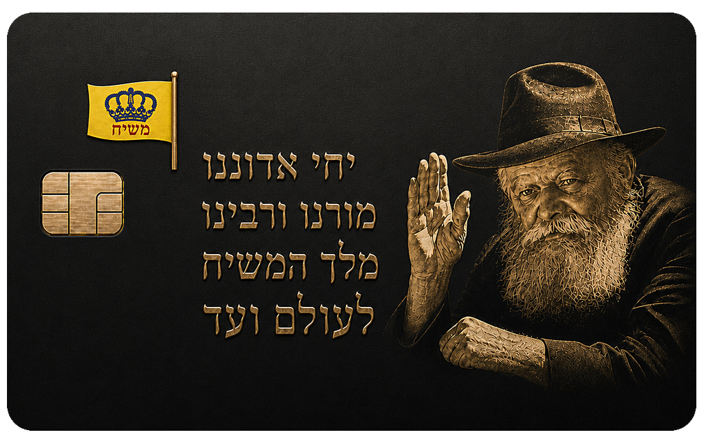 Lubavitcher Rebbe metal card with Moshiach flag